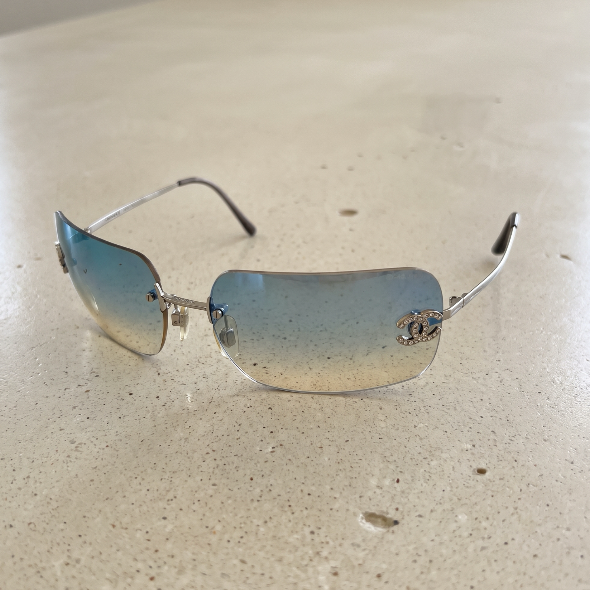 Vintage Blue Chanel Rhinestone Sunglasses