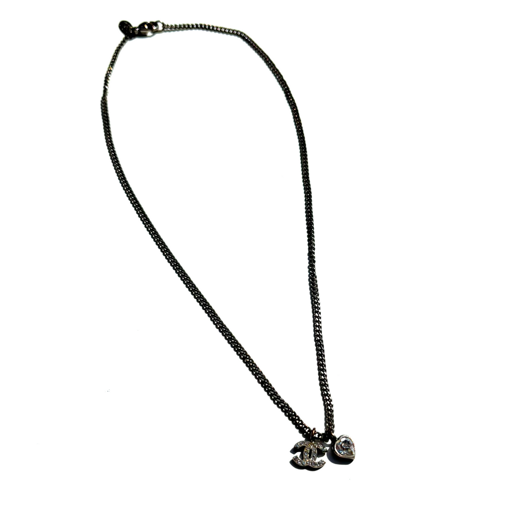 Vintage Silver Chanel CC Heart Necklace