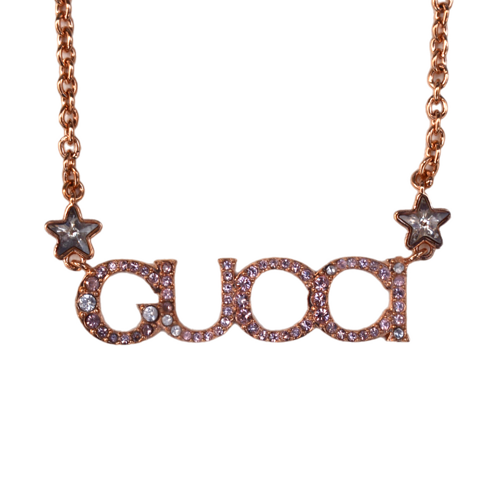 Rose Gold Gucci Crystal Script Necklace