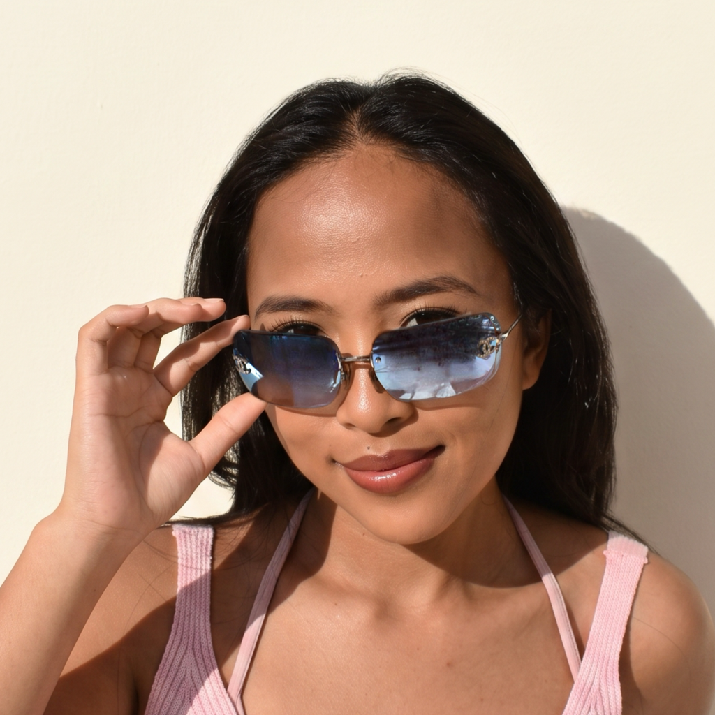 Vintage Blue Chanel Rhinestone Sunglasses