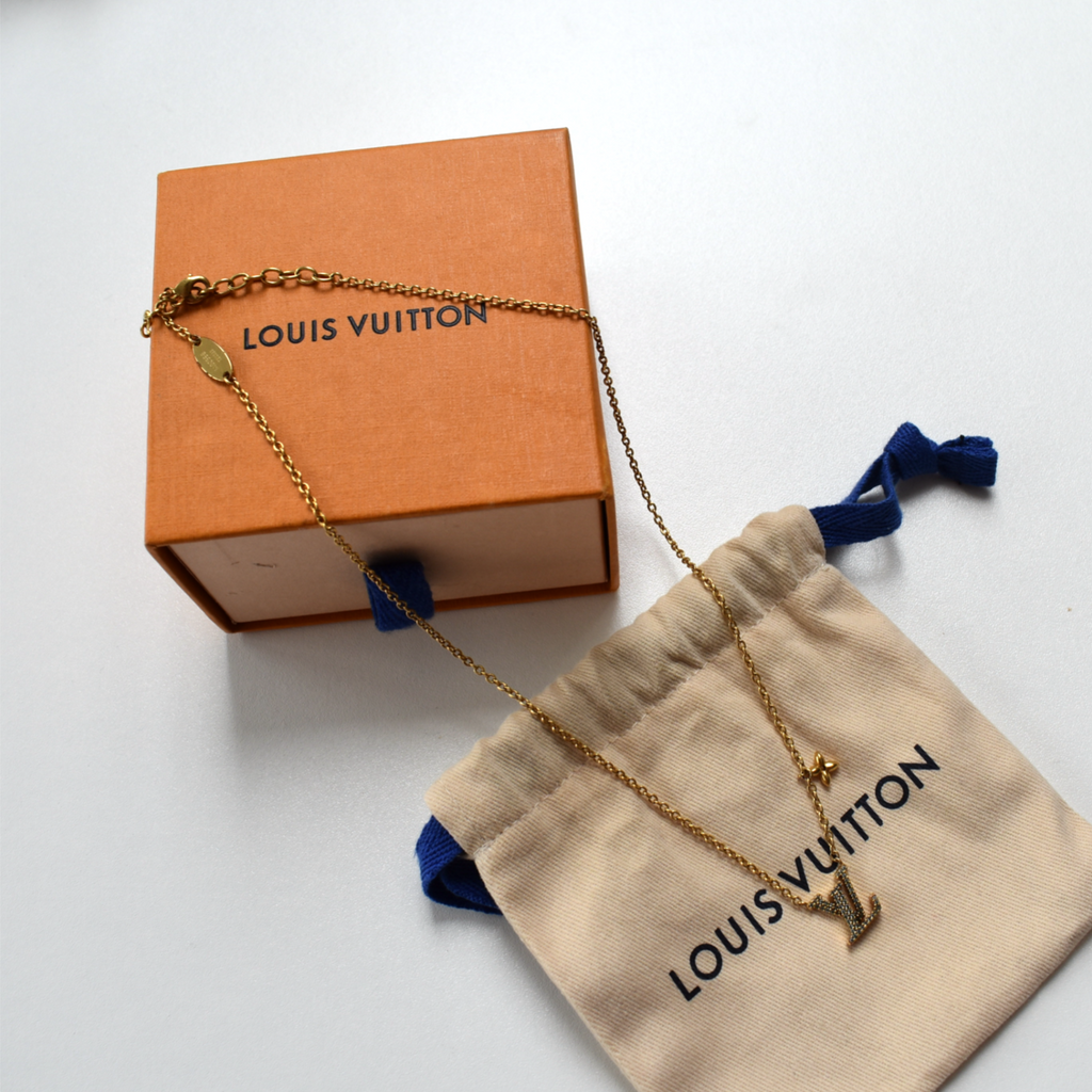 Gold Louis Vuitton Iconic rhinestone necklace with original box and dustbag
