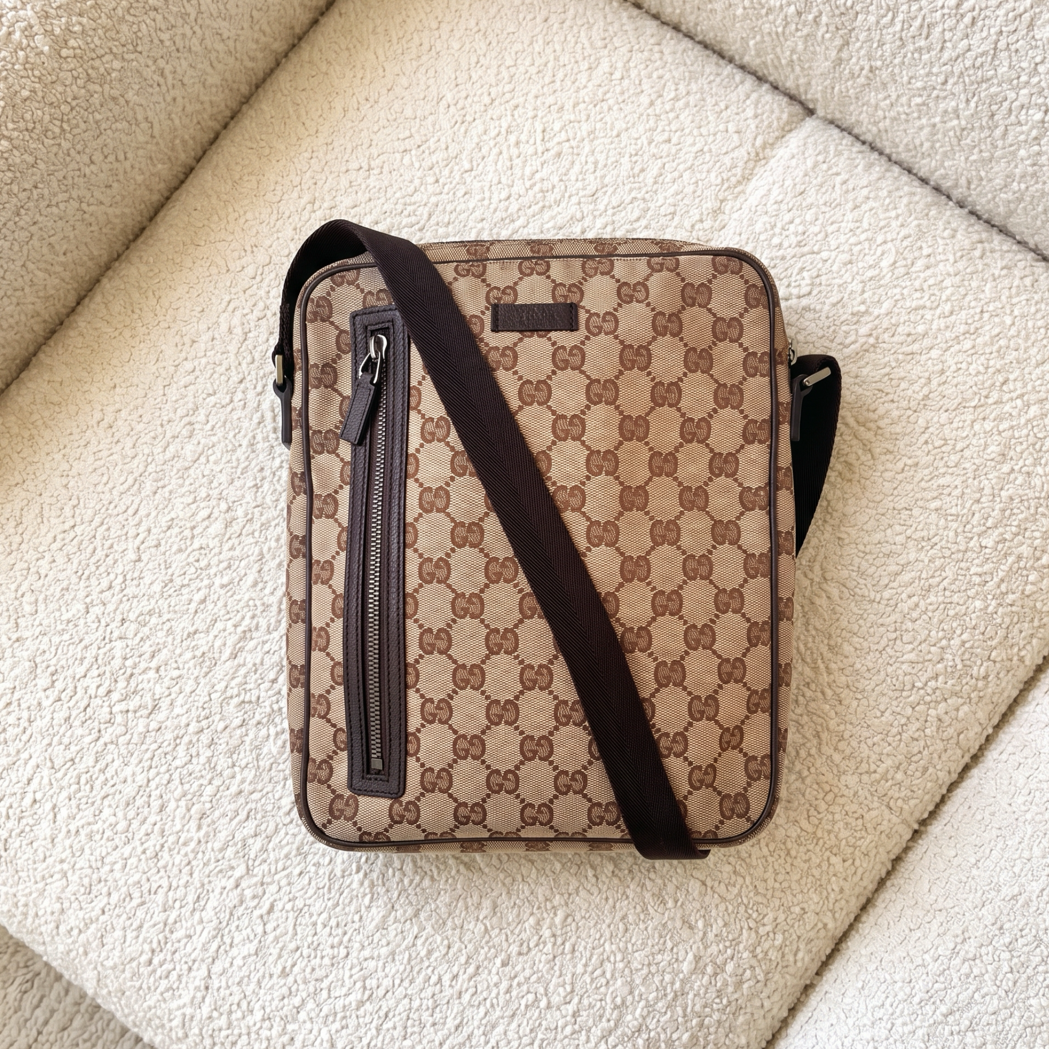 Vintage Beige Gucci Monogram Crossbody Bag
