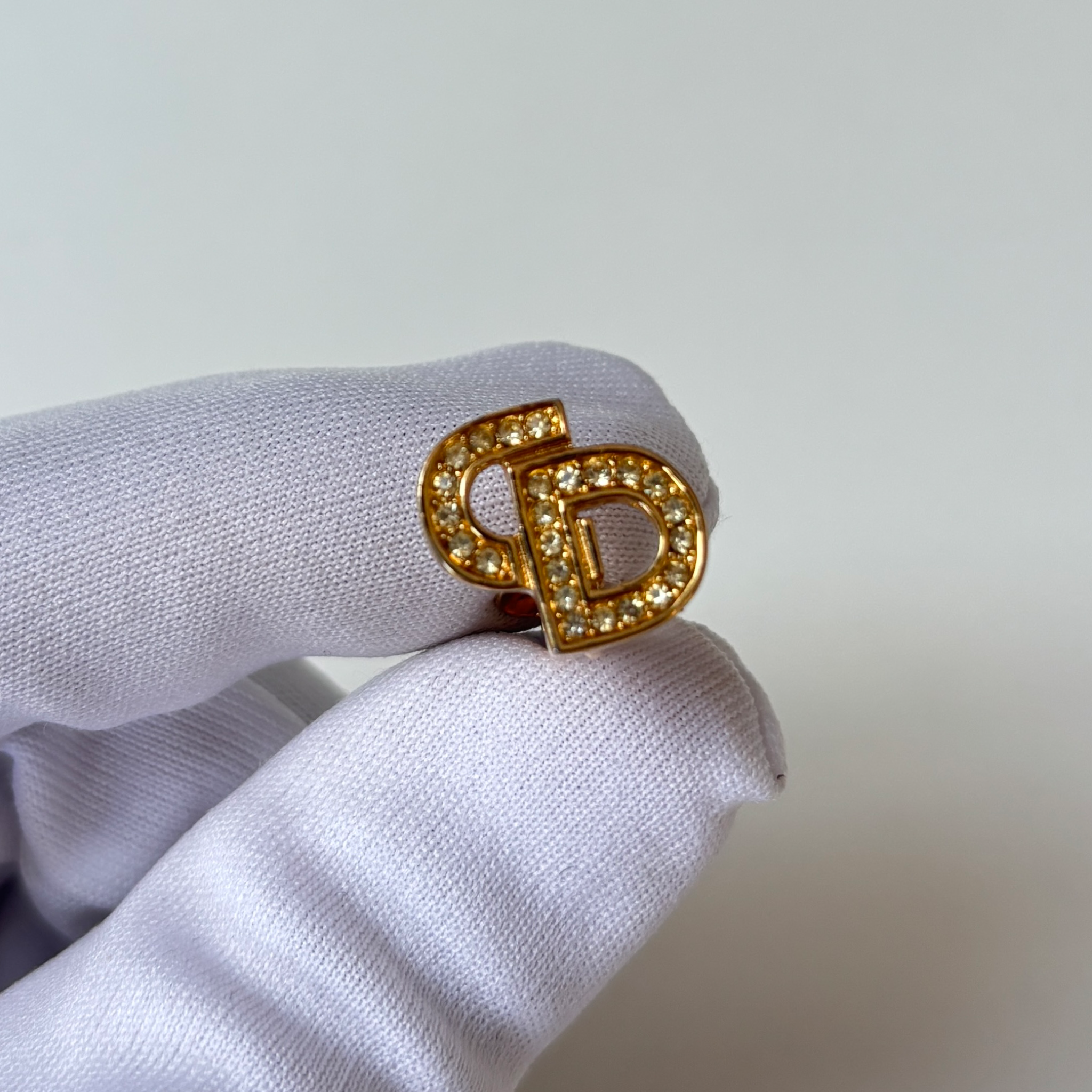 Vintage Gold Christian Dior Rhinestone Clip Earrings