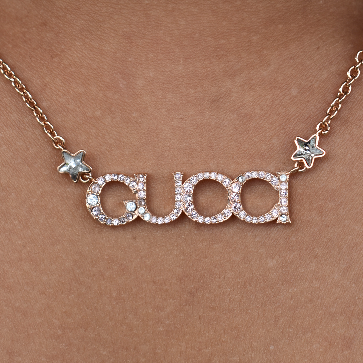 Rose Gold Gucci Crystal Script Necklace