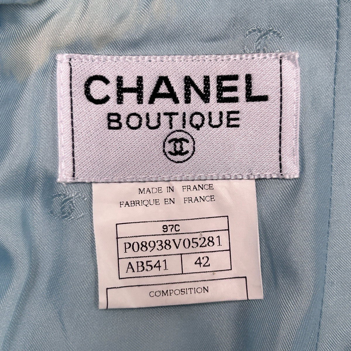 Vintage Baby Blue Chanel Two Piece Suit Set