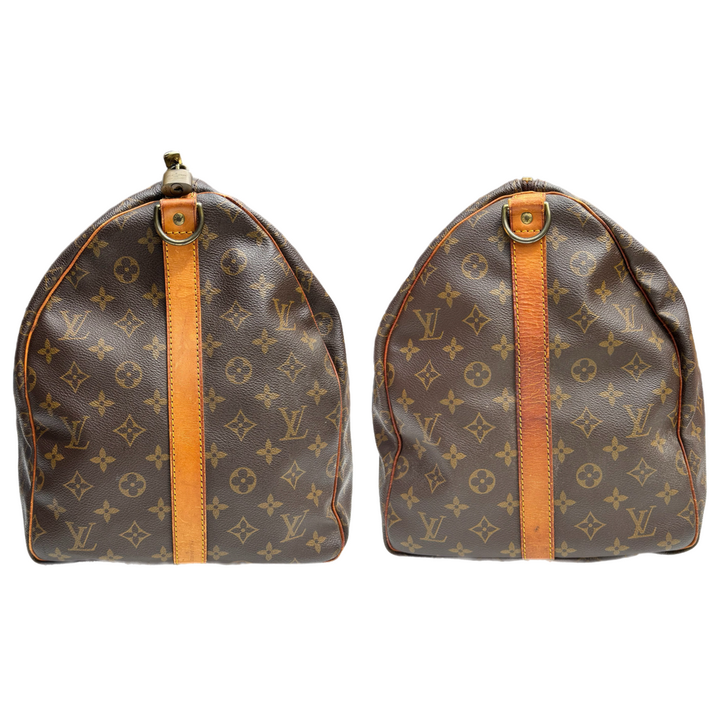 Side panels of vintage Louis Vuitton Bandoulière 55 monogram holdall