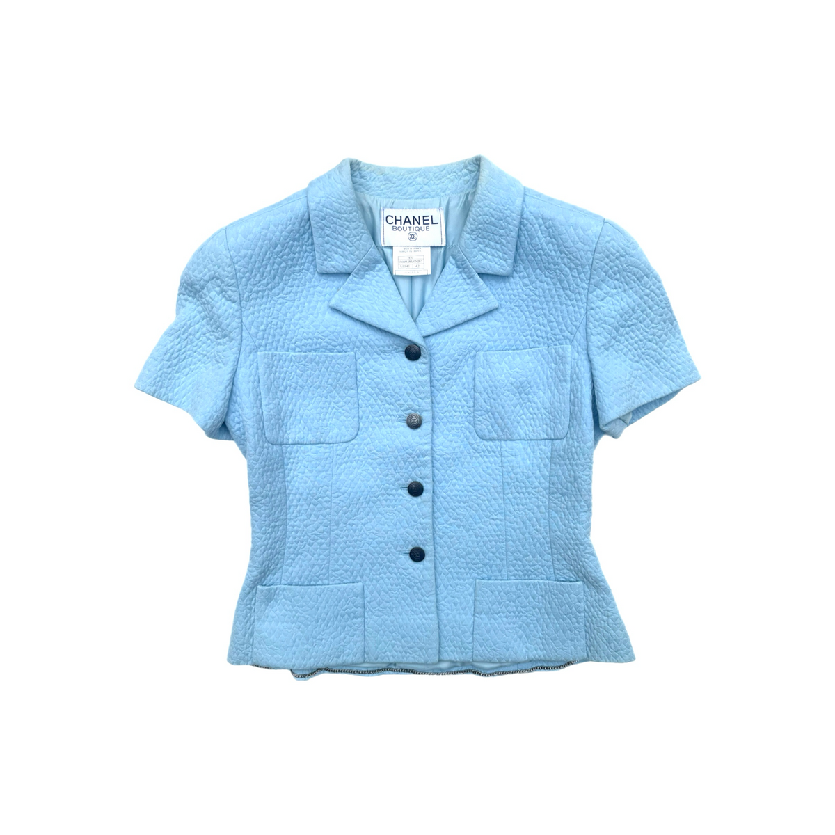 Vintage Baby Blue Chanel Two Piece Suit Set