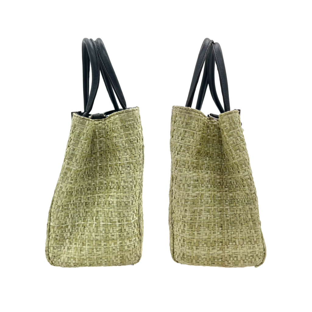 Vintage Green Fendi Petite 2Jours Straw Handbag