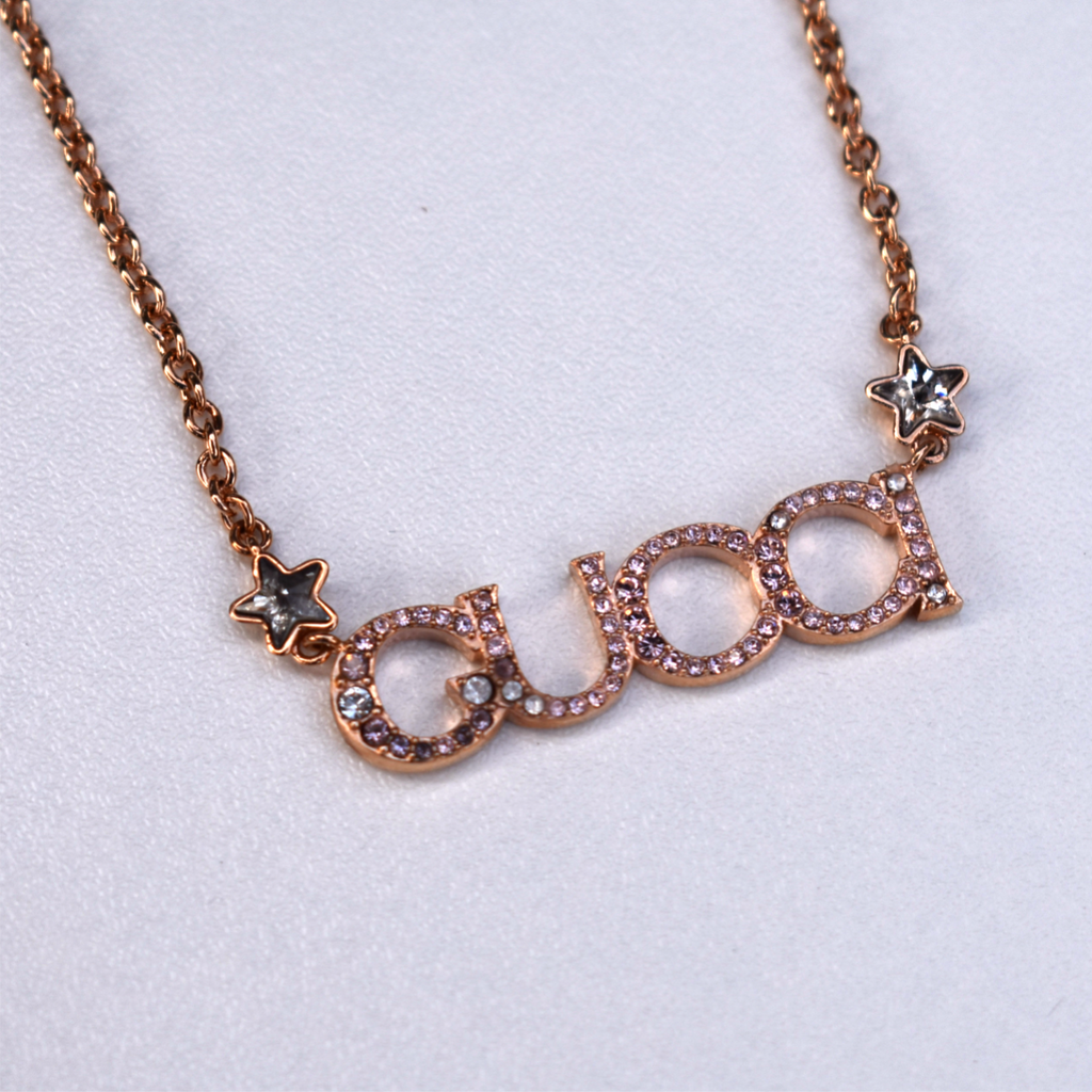 Rose Gold Gucci Crystal Script Necklace
