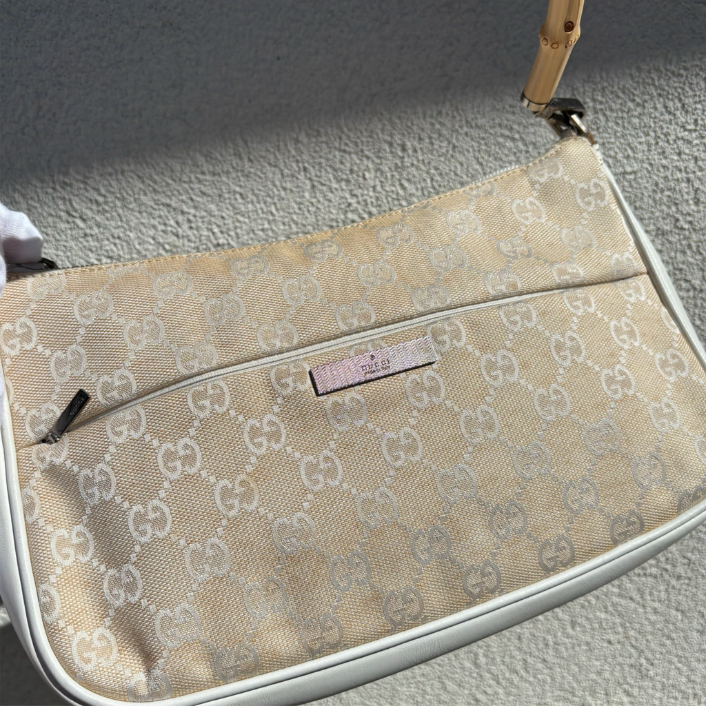 Vintage Beige Gucci Bamboo Shoulder Bag