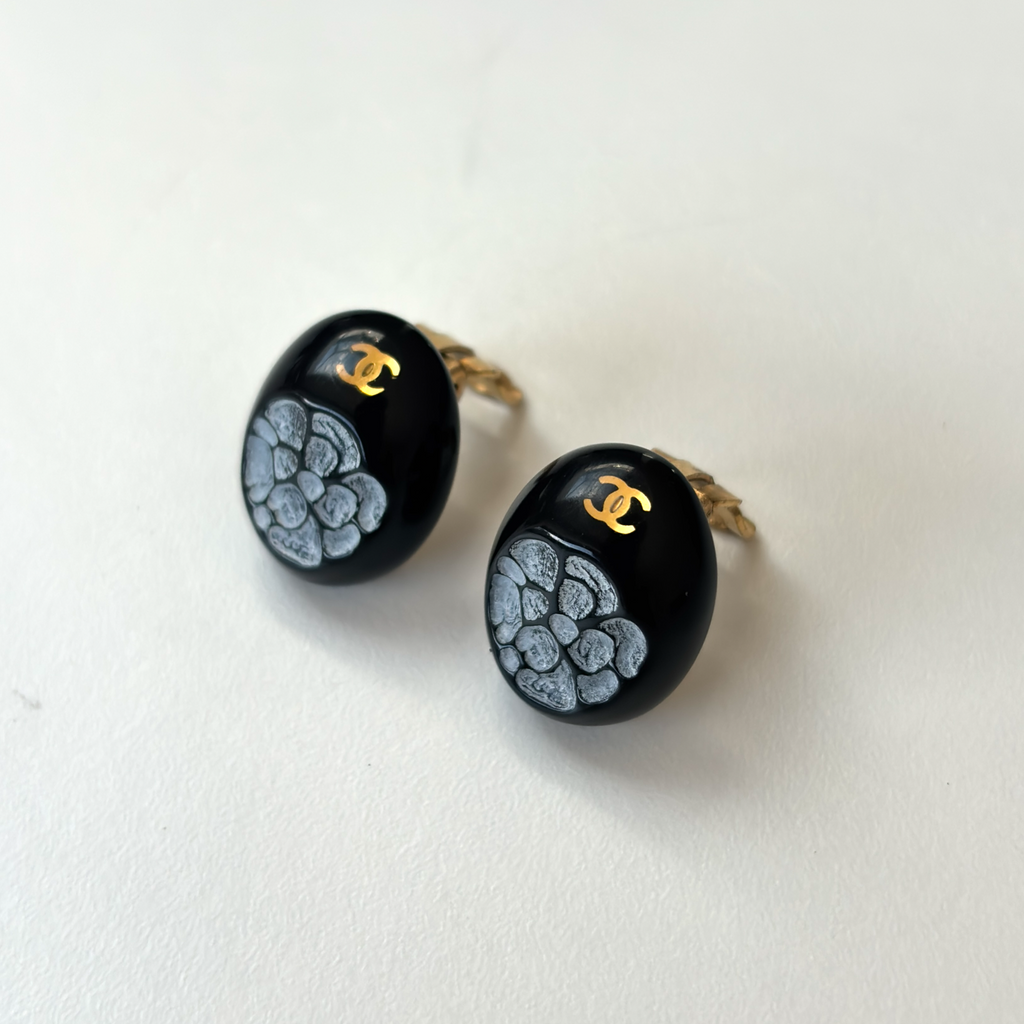 Vintage Black Chanel CC Clip-On Earrings