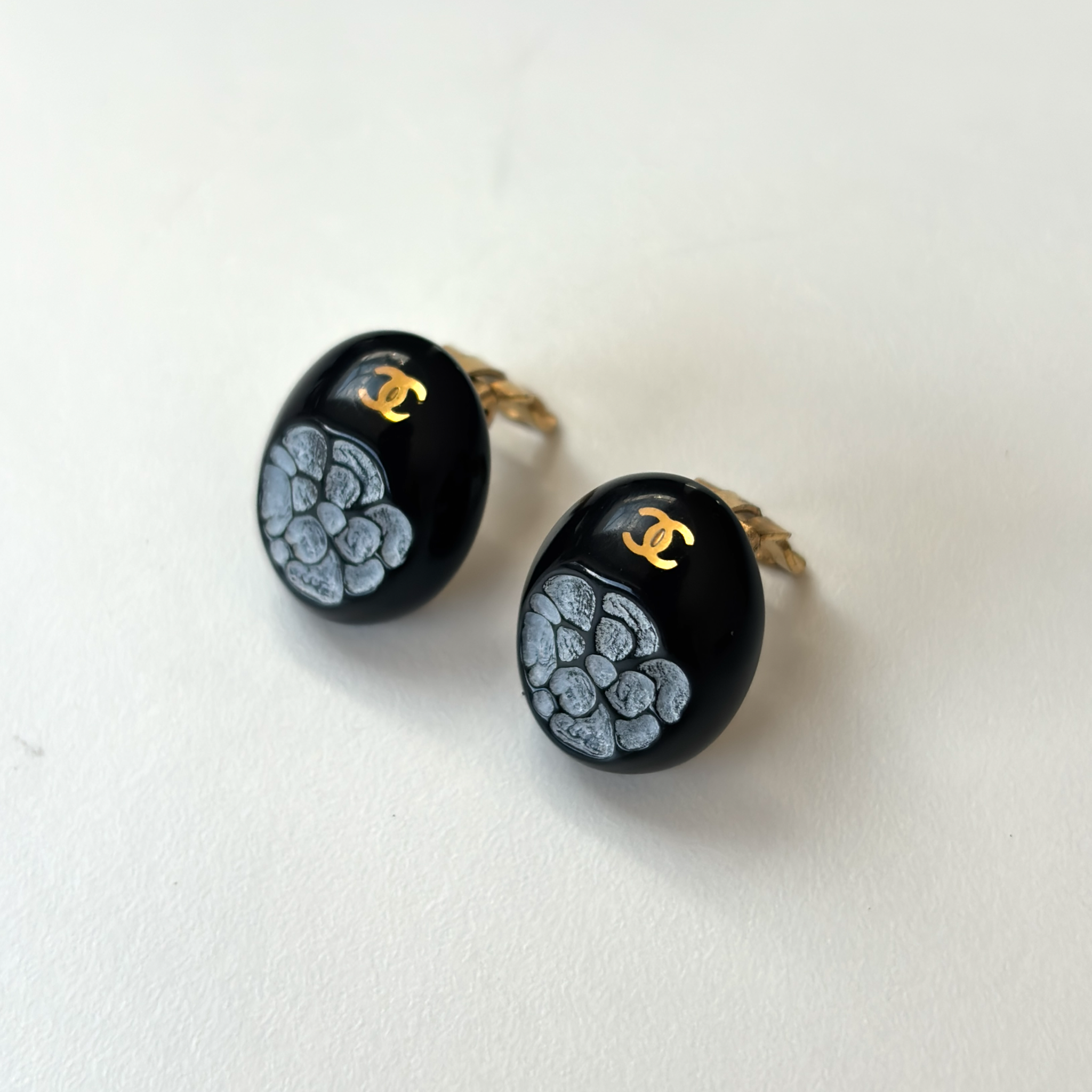 Vintage Black Chanel CC Clip-On Earrings