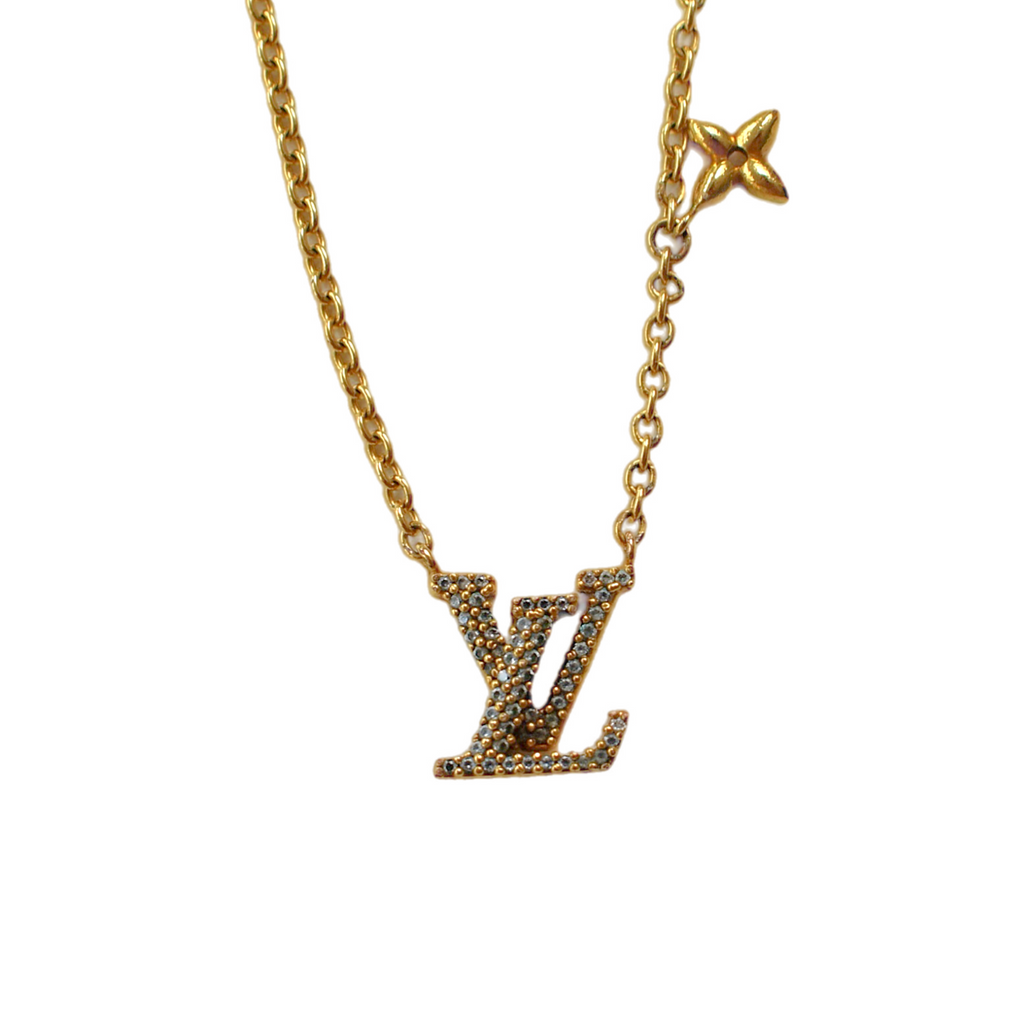 Gold Louis Vuitton Iconic rhinestone necklace, close-up front view